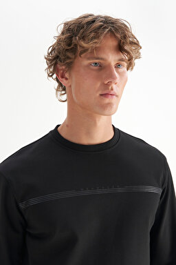 Pamuklu Regular Fit Normal Kesim Bisiklet Yaka Sweatshirt - Black-W2520534001 (görsel 4)