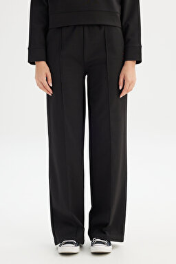 Loose Fit Geniş Kesim Siyah Pamuklu Esnek Sweatpant - Black-W2520557001 (görsel 2)