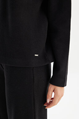 Loose Fit Rahat Kesim Bisiklet Yaka Siyah Triko Kazak - Black-W2520564001 (görsel 5)