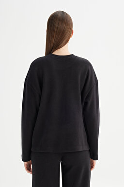 Loose Fit Rahat Kesim Bisiklet Yaka Siyah Triko Kazak - Black-W2520564001 (görsel 6)