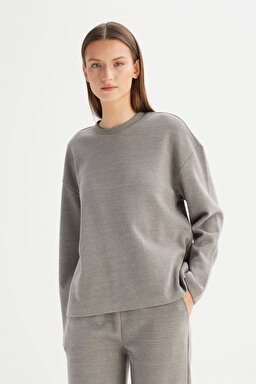 Loose Fit Rahat Kesim Bisiklet Yaka Gri Triko Kazak - Gray-W252056435