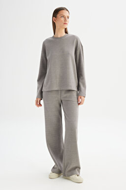 Loose Fit Rahat Kesim Bisiklet Yaka Gri Triko Kazak - Gray-W252056435 (görsel 2)