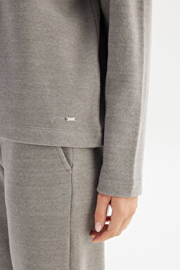 Loose Fit Rahat Kesim Bisiklet Yaka Gri Triko Kazak - Gray-W252056435 (görsel 5)
