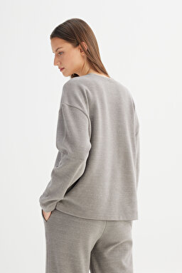 Loose Fit Rahat Kesim Bisiklet Yaka Gri Triko Kazak - Gray-W252056435 (görsel 6)