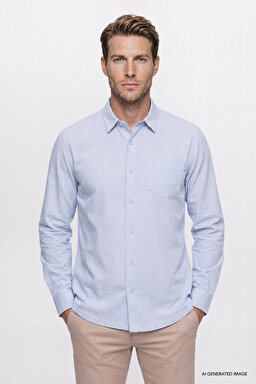 %100 Pamuk Regular Fit Normal Kesim Mavi Gömlek - Blue-W2520583400