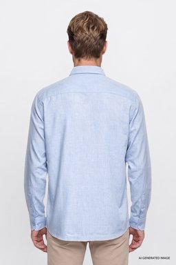 %100 Pamuk Regular Fit Normal Kesim Mavi Gömlek - Blue-W2520583400 (görsel 4)