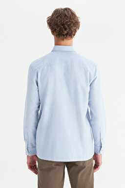 %100 Pamuk Regular Fit Normal Kesim Mavi Gömlek - Blue-W2520583400 (görsel 5)