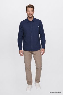 %100 Pamuk Regular Fit Normal Kesim Lacivert Gömlek - Navy-W2520583410 (görsel 2)