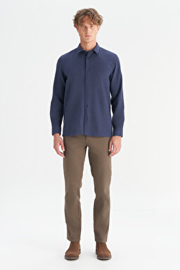 %100 Pamuk Regular Fit Normal Kesim Lacivert Gömlek - Navy-W2520583410 (görsel 2)
