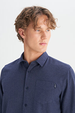 %100 Pamuk Regular Fit Normal Kesim Lacivert Gömlek - Navy-W2520583410 (görsel 4)