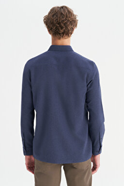 %100 Pamuk Regular Fit Normal Kesim Lacivert Gömlek - Navy-W2520583410 (görsel 5)