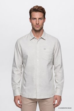 %100 Pamuk Regular Fit Normal Kesim Gri Gömlek - Gray-W2520584035 (görsel 3)
