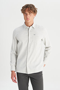 %100 Pamuk Regular Fit Normal Kesim Gri Gömlek - Gray-W2520584035 (görsel 3)