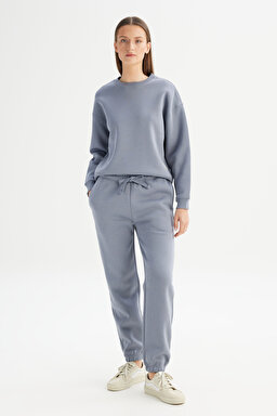 Relaxed Fit Geniş Kesim Bisiklet Yaka İçi Polarlı Mavi Sweatshirt - Blue-W2520586400 (görsel 2)
