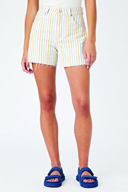 Regular Fit Rahat Kesim Esnek Jean Şort - Rainbow Stripe-W25HD746F
