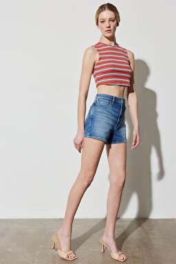 Festival Regular Fit Normal Kesim %100 Pamuk Yüksek Bel Jean Kot Şort - Preloved-W25J7316O (görsel 4)