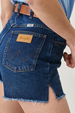 Regular Fit Normal Kesim Yüksek Bel %100 Pamuk Jean Şort - Night Blue-W25JSF422 (görsel 6)