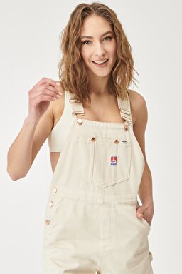 Regular Fit Normal Kesim %100 Pamuk Bib Şort Jean Tulum - Natural-W25OXM42J (görsel 3)