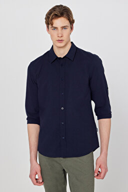 %100 Pamuk Regular Fit Normal Kesim Cepli Gömlek - Navy-W2610001410