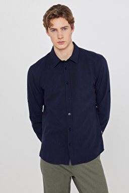 %100 Pamuk Regular Fit Normal Kesim Cepli Gömlek - Navy-W2610001410 (görsel 2)