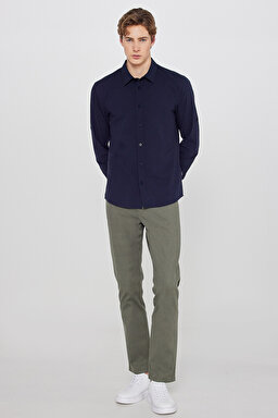 %100 Pamuk Regular Fit Normal Kesim Cepli Gömlek - Navy-W2610001410 (görsel 3)