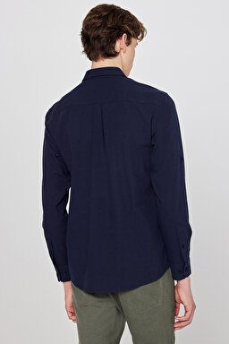 %100 Pamuk Regular Fit Normal Kesim Cepli Gömlek - Navy-W2610001410 (görsel 5)