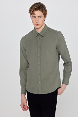 %100 Pamuk Regular Fit Normal Kesim Cepli Gömlek - Khaki-W2610001801 (görsel 2)