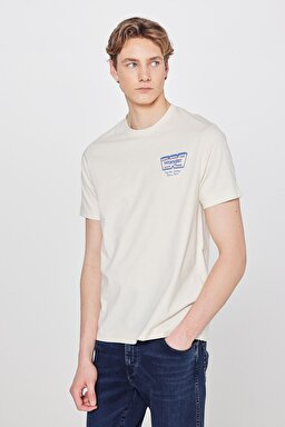 %100 Pamuk Regular Fit Normal Kesim Logo Detaylı Tişört - Beige-W2610018614 (görsel 2)