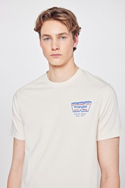 %100 Pamuk Regular Fit Normal Kesim Logo Detaylı Tişört - Beige-W2610018614 (görsel 4)
