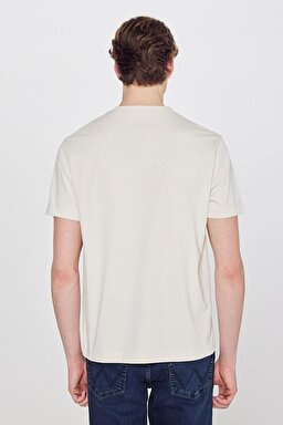 %100 Pamuk Regular Fit Normal Kesim Logo Detaylı Tişört - Beige-W2610018614 (görsel 5)