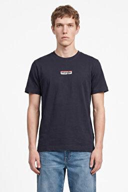 %100 Pamuk Relaxed Fit Rahat Kesim Bisiklet Yaka Logo Detaylı Tişört - Navy-W2610068410