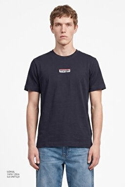 %100 Pamuk Relaxed Fit Rahat Kesim Bisiklet Yaka Logo Detaylı Tişört - Navy-W2610068410