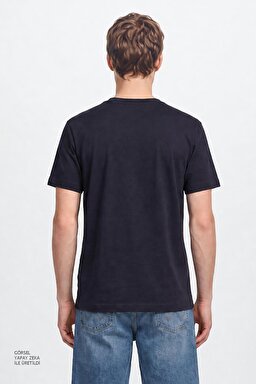 %100 Pamuk Relaxed Fit Rahat Kesim Bisiklet Yaka Logo Detaylı Tişört - Navy-W2610068410 (görsel 5)