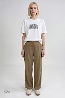 %100 Pamuk Relaxed Fit Rahat Kesim Bisiklet Yaka Logo Detaylı Tişört - White-W2610089100 (görsel 5)