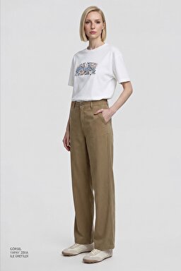%100 Pamuk Relaxed Fit Rahat Kesim Bisiklet Yaka Logo Detaylı Tişört - White-W2610089100 (görsel 7)