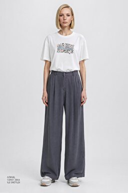 %100 Pamuk Relaxed Fit Rahat Kesim Bisiklet Yaka Logo Detaylı Tişört - White-W2610089100 (görsel 8)