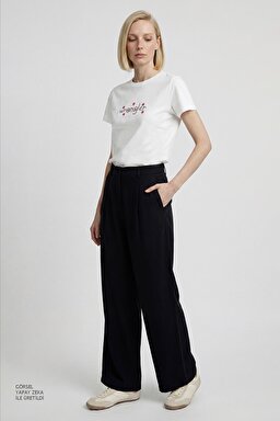 %100 Pamuk Regular Fit Normal Kesim Bisiklet Yaka Logo Detaylı Tişört - Off White-W2610103102 (görsel 4)