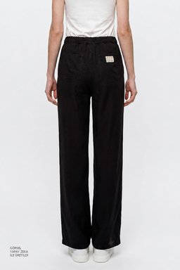 Yumuşak Dokulu Wide Leg Cepli Esnek Pantolon - Black-W2610120001 (görsel 5)