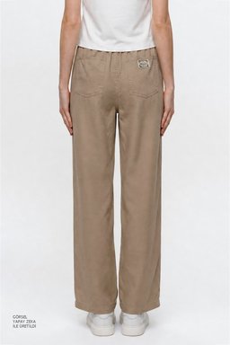 Yumuşak Dokulu Wide Leg Fit Normal Bel Cepli Esnek Pantolon - Beige-W2610120614 (görsel 5)