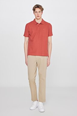 %100 Pamuk Regular Fit Normal Kesim Polo Yaka Tişört - Brick-W2610158222 (görsel 3)