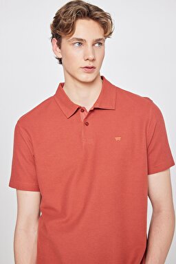 %100 Pamuk Regular Fit Normal Kesim Polo Yaka Tişört - Brick-W2610158222 (görsel 4)