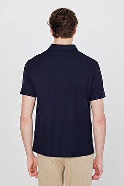 %100 Pamuk Regular Fit Normal Kesim Polo Yaka Tişört - Navy-W2610158410 (görsel 5)