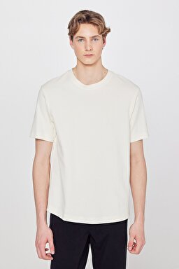 %100 Pamuk Regular Fit Normal Kesim Bisiklet Yaka Basic Premium Tişört - Off White-W2610159102 (görsel 2)
