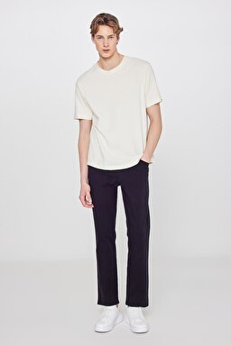 %100 Pamuk Regular Fit Normal Kesim Bisiklet Yaka Basic Premium Tişört - Off White-W2610159102 (görsel 3)