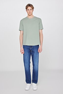 %100 Pamuk Regular Fit Normal Kesim Bisiklet Yaka Basic Premium Tişört - Turquoise-W2610159306 (görsel 3)