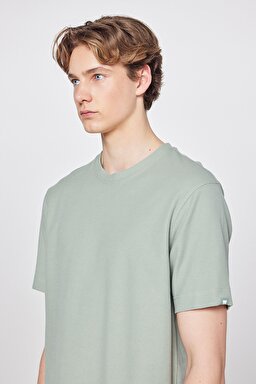 %100 Pamuk Regular Fit Normal Kesim Bisiklet Yaka Basic Premium Tişört - Turquoise-W2610159306 (görsel 4)