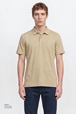 %100 Pamuk Regular Fit Normal Kesim Polo Yaka Tişört - Tea Leaf-W261019337Y