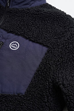 Regular Fit Normal Kesim Dik Yaka Tam Fermuarlı Cepli Sherpa Sweatshirt Polar - Black-W2620003001 (görsel 7)