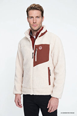 Regular Fit Normal Kesim Dik Yaka Tam Fermuarlı Cepli Sherpa Sweatshirt Polar - Ecru-W2620003104 (görsel 3)
