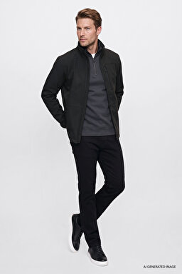 Regular Fit Normal Kesim Gömlek Yaka Cepli Bomber Ceket - Black-W2620015001 (görsel 2)